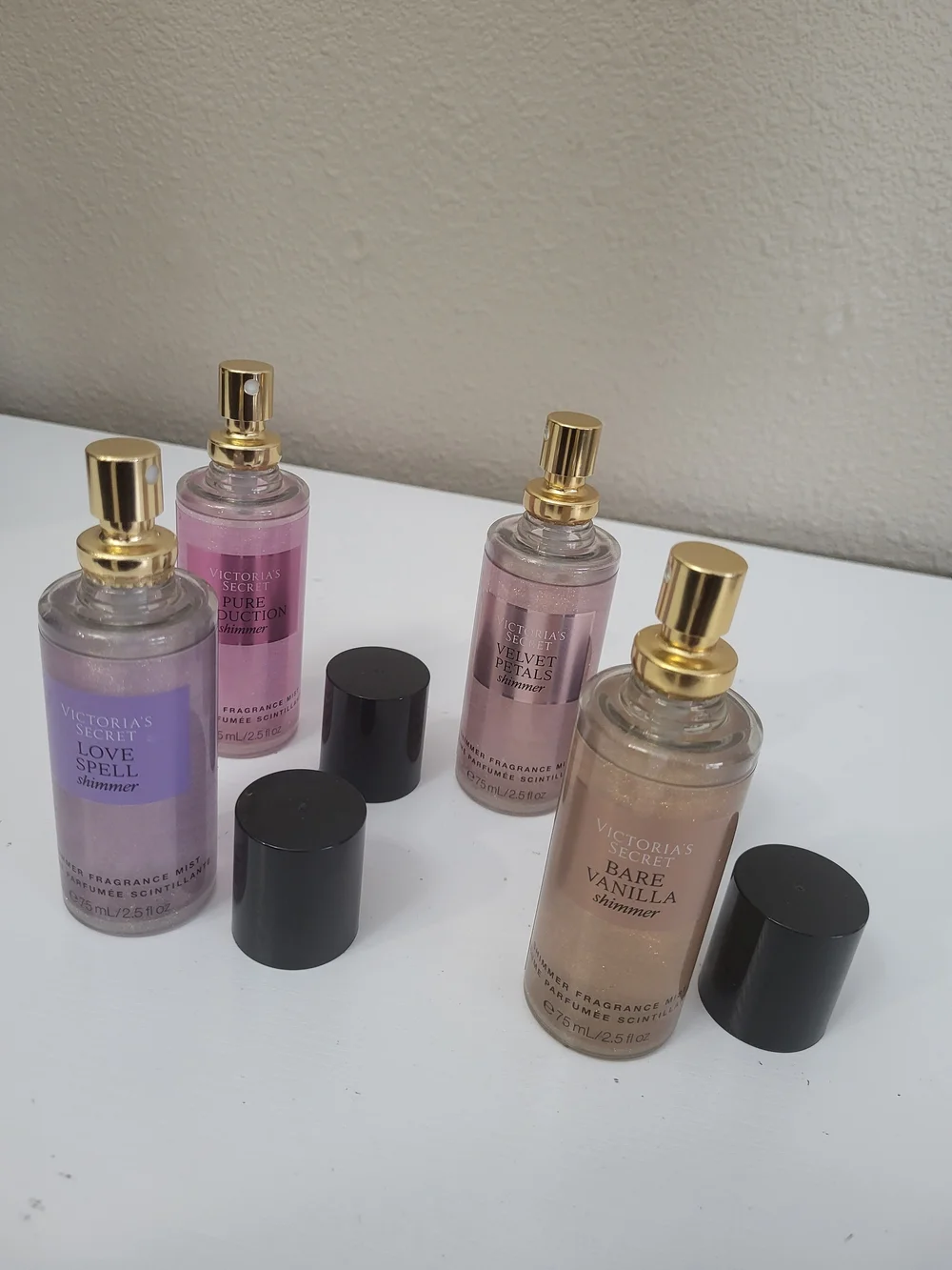 Victoria's Secret Body Shimmer Spray Fragrances Four 2.5 Oz Bottles